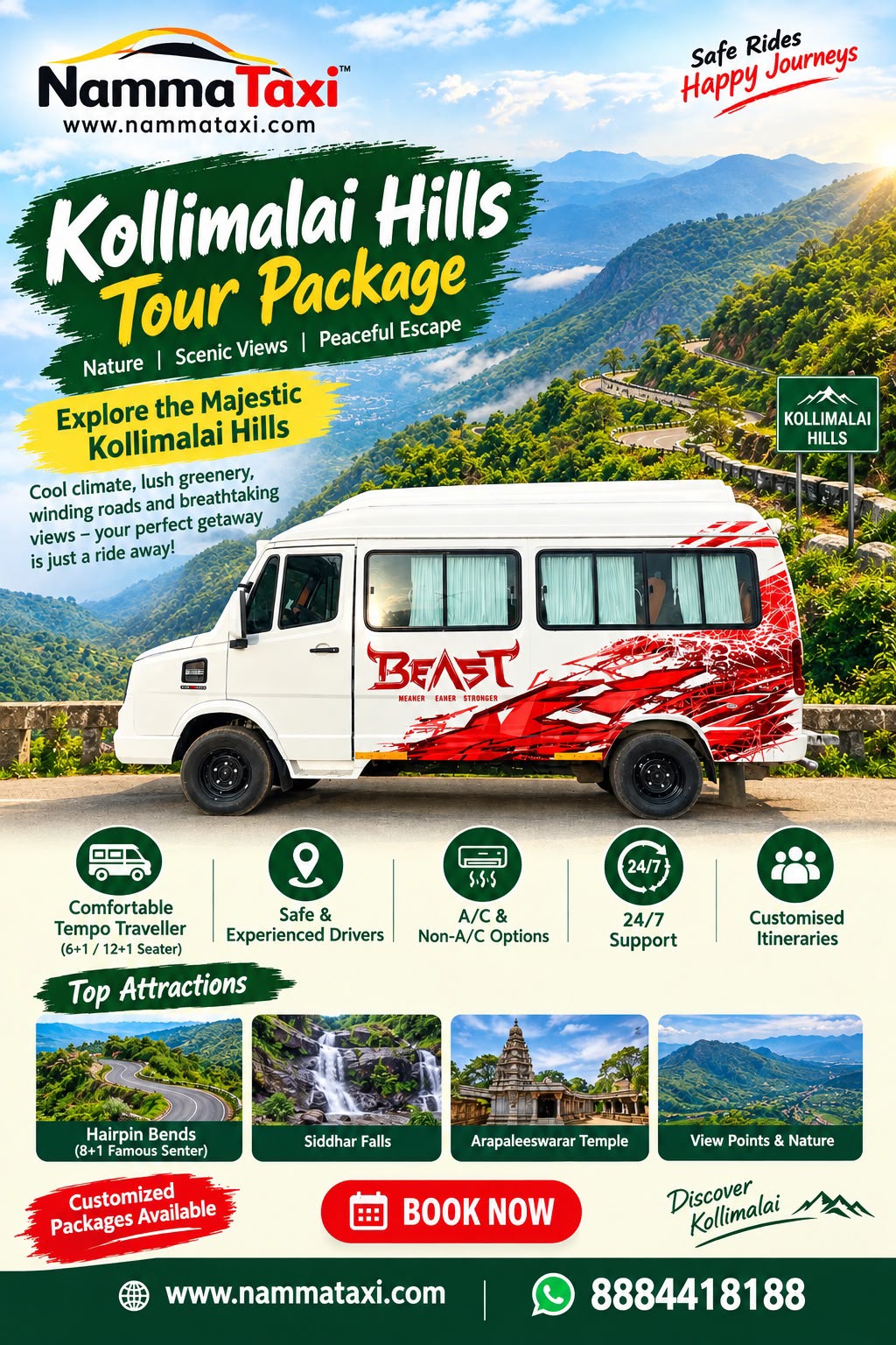 3 Days Kollimalai Hills Trip from Bangalore – Cab Package